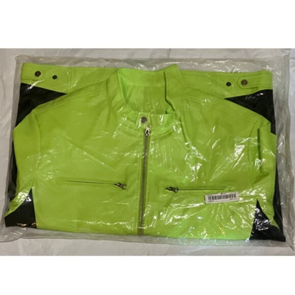 Bright Green Pleather/PU Leather Jacket - Picture 4 of 5